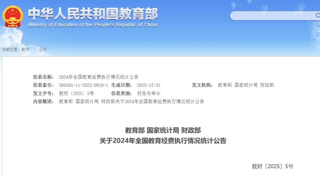 國家教育經(jīng)費(fèi)賬單發(fā)布：2024年全國教育經(jīng)費(fèi)總投入為68899.24億元