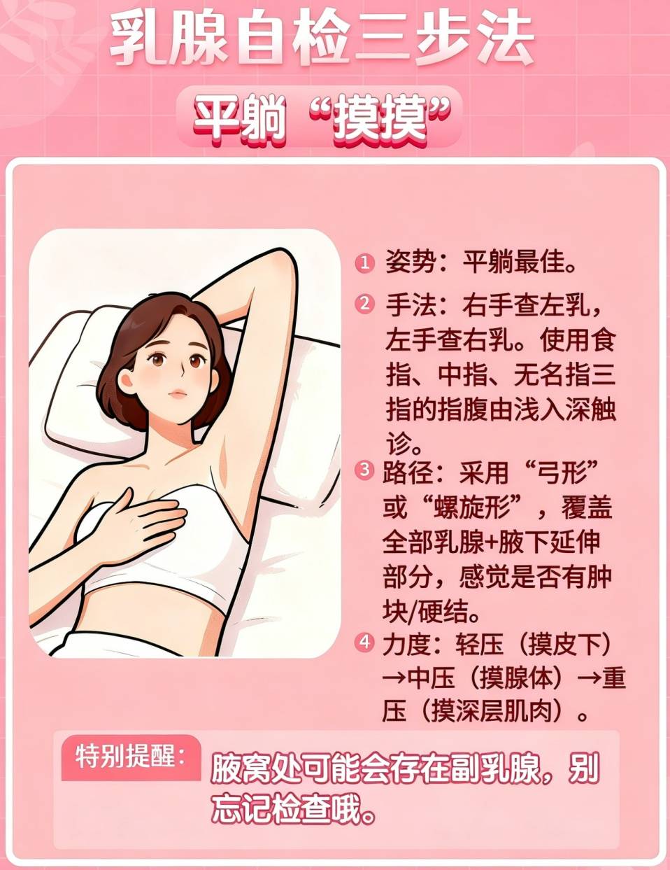 乳腺自查“一看、二摸、三擠”，每個女性都該掌握的自我保健法，中年女性每月必檢