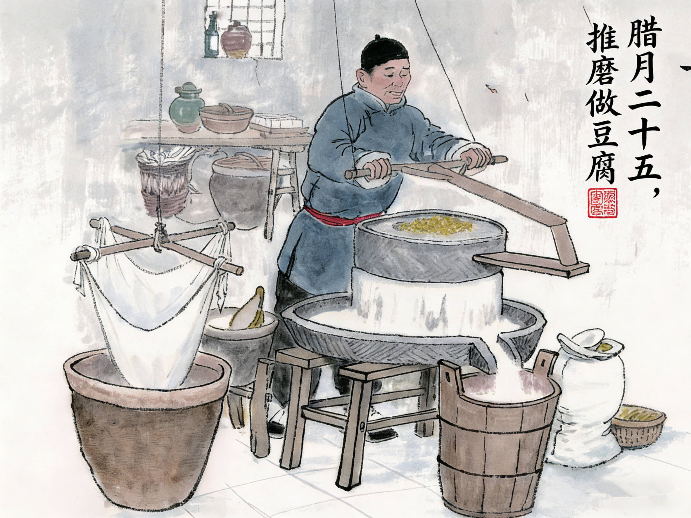 原創(chuàng)臘月二十五，推磨做豆腐，豆腐的5種吃法收藏好，春節(jié)囤上福氣