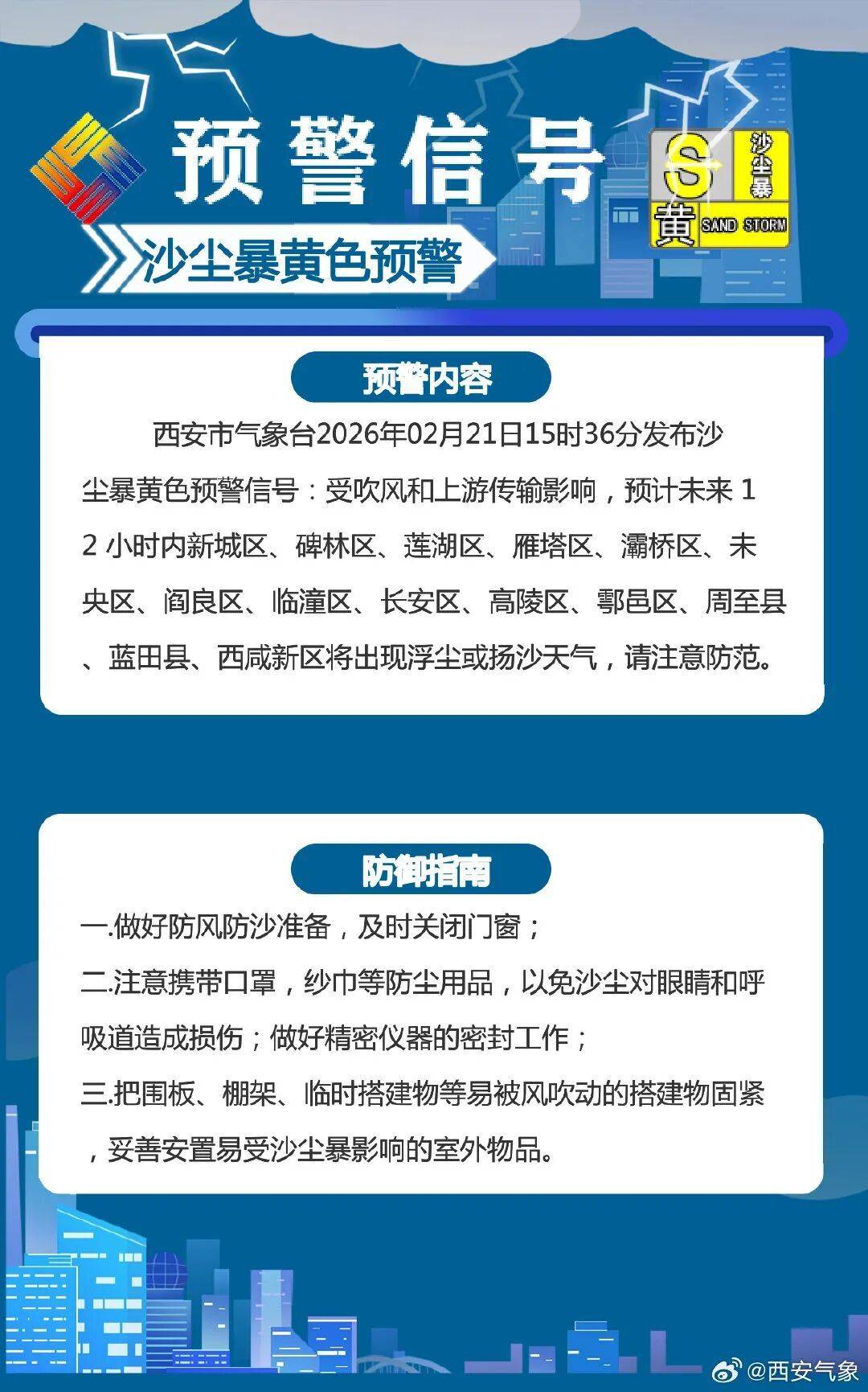 關(guān)好門窗！關(guān)好門窗！西安發(fā)布沙塵暴黃色預(yù)警→