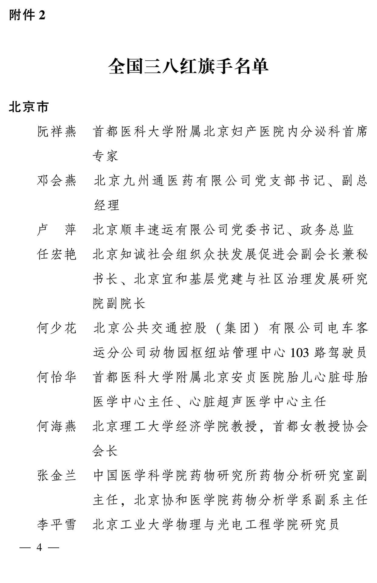 598名女性獲全國三八紅旗手稱號，全名單如下